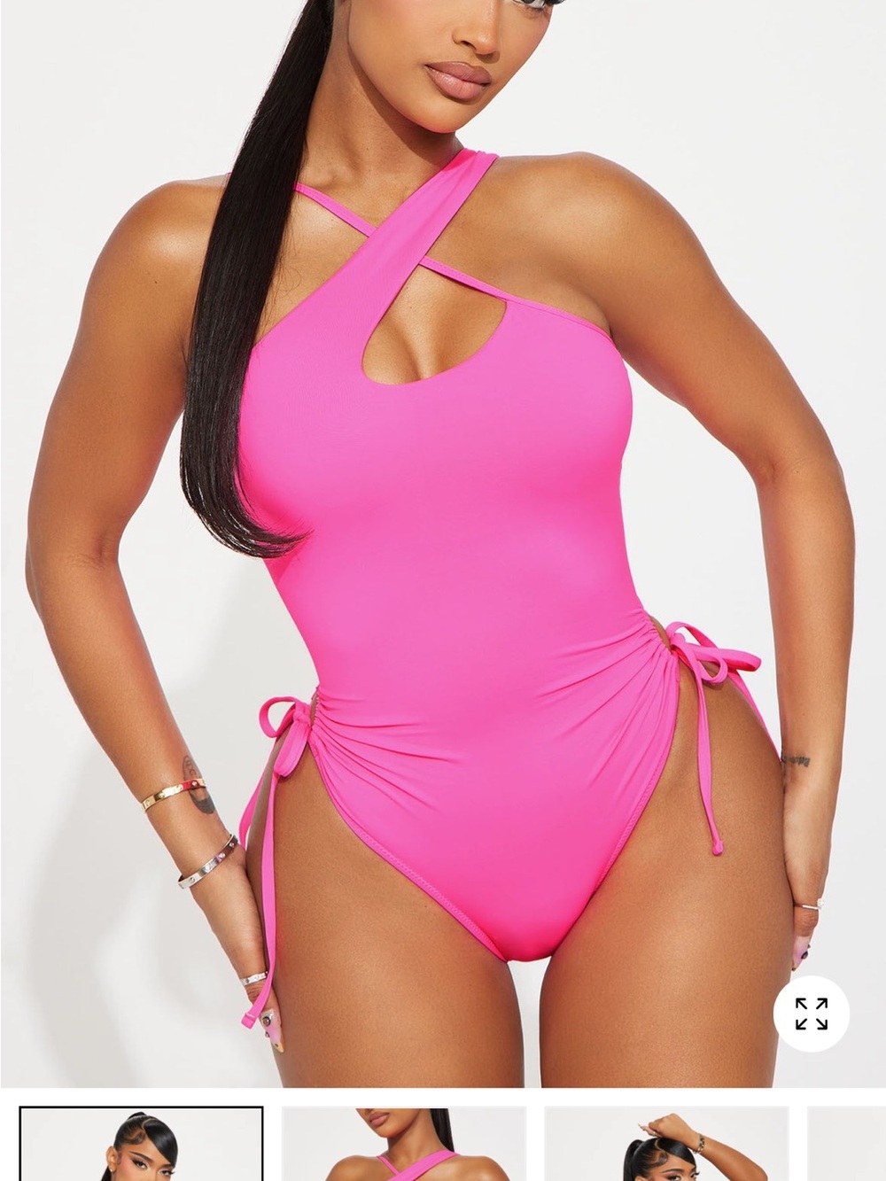 Fashion Nova Hot Pink One-Piece Swimsuit with Cross-Strap